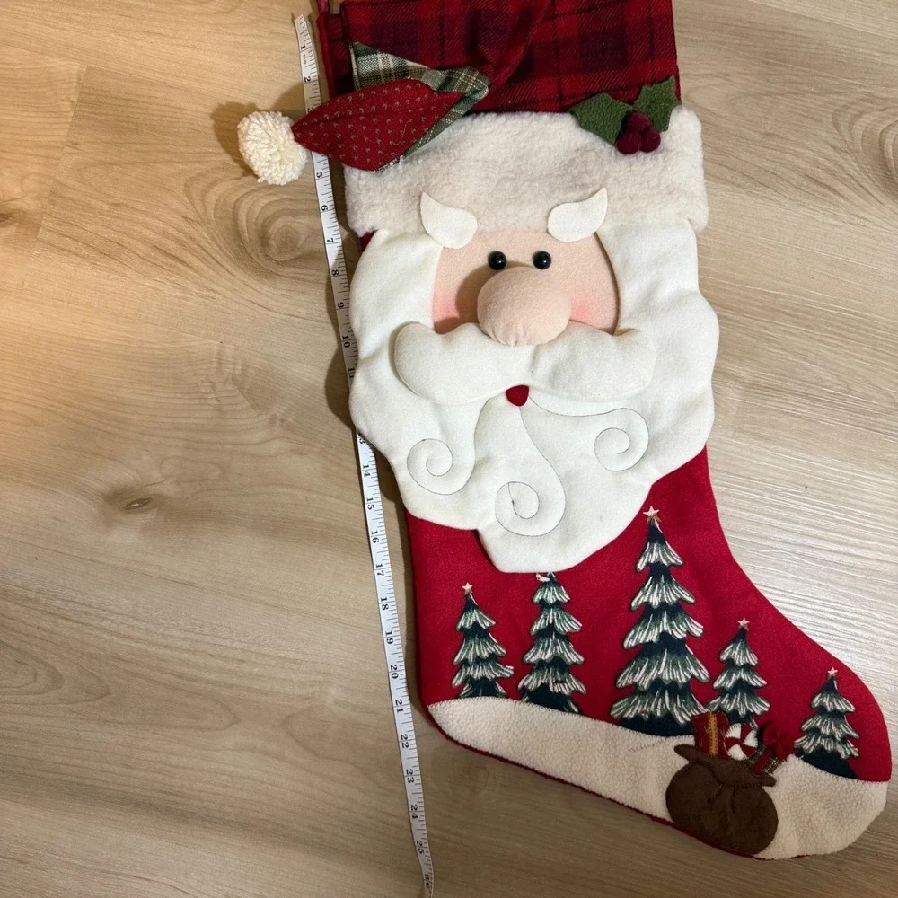Dan Dee Christmas Stocking Santa Claus 3D Red Plaid Cuff Holiday‎ Decor Vintage